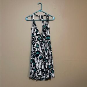 Express Teal and Black Floral Backless Dress